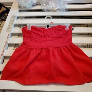 like new strapless red top